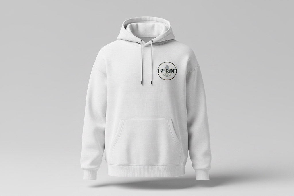 White LA Row hoodie with logo on left chest