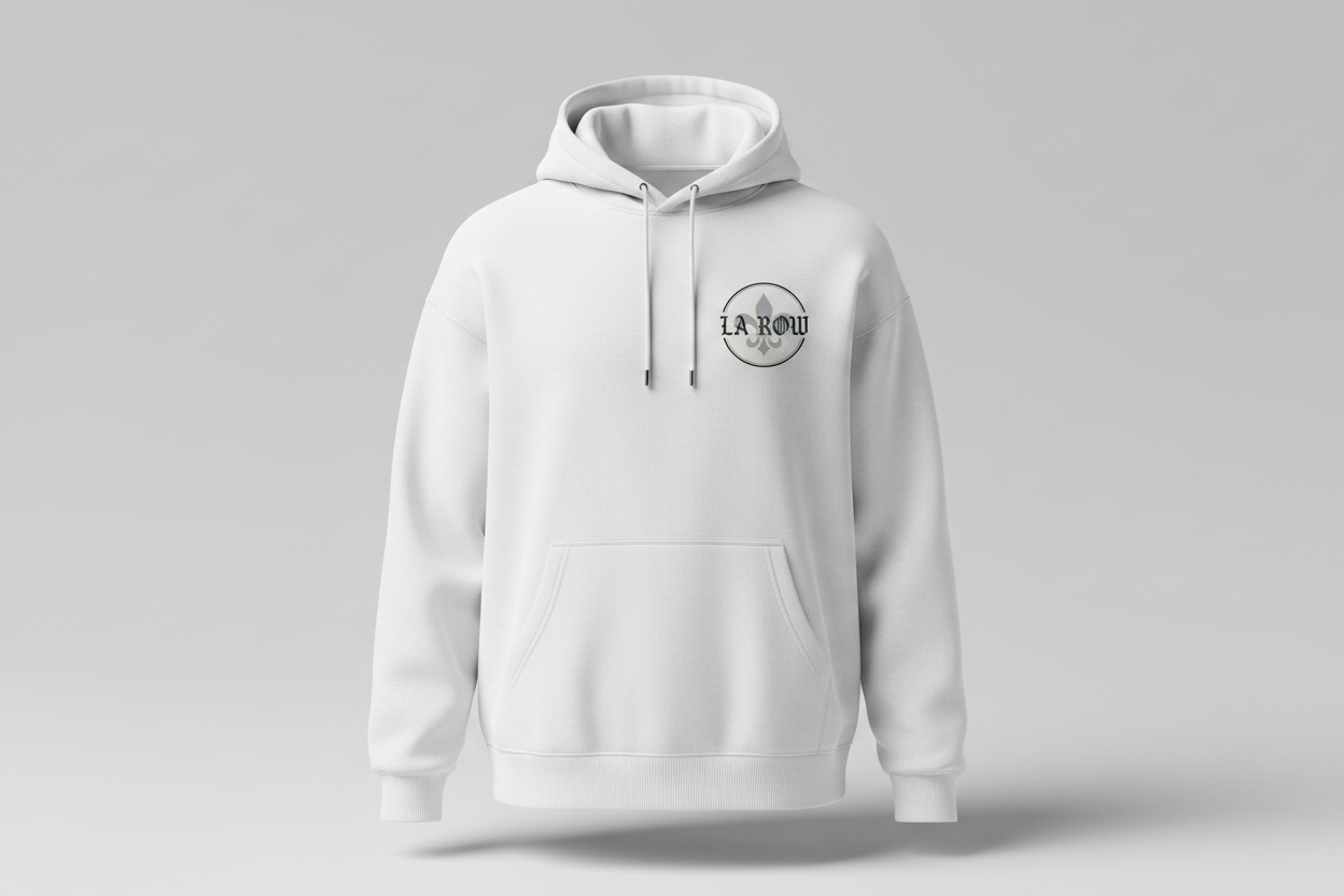 White LA Row hoodie with logo on left chest