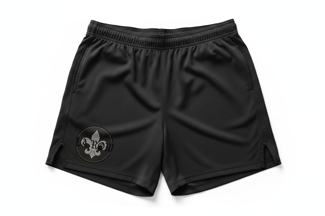 Black LA Row Athletic Shorts with logo on left leg