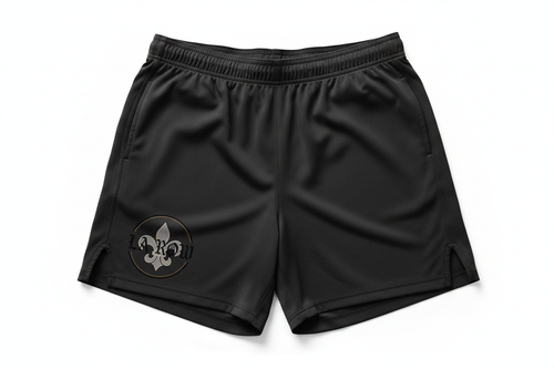 Black LA Row Athletic Shorts with logo on left leg