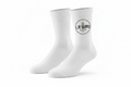 LA Row white crew socks flat lay with logo