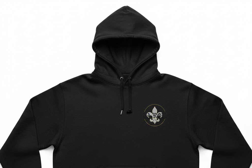 Black LA Row hoodie with logo on left chest