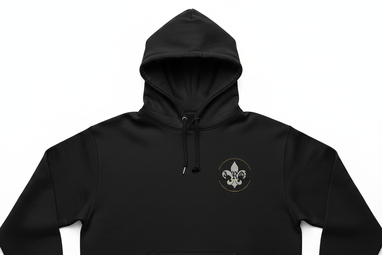 Black LA Row hoodie with logo on left chest
