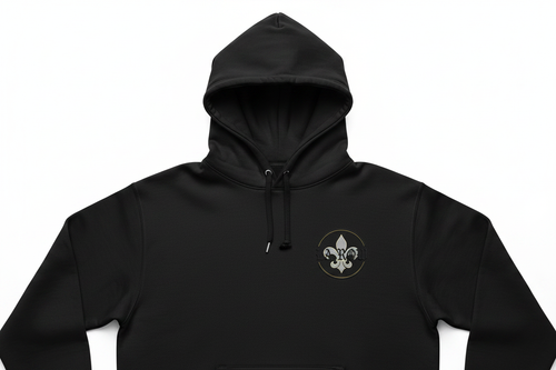 Black LA Row hoodie with logo on left chest